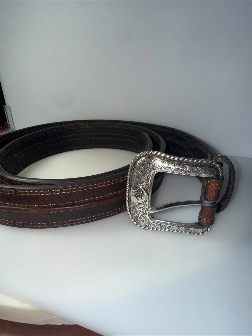 Ariat Dark Brown Genuine Leather Men's Belt with Gold Logo